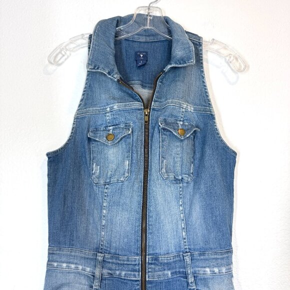 Guess Denim Jumpsuit Blue Front Zip Sleeveless Sexy Street Style Concerts Y2K - Picture 5 of 15